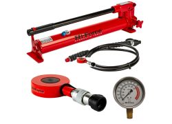 Ultra Flach-Zylinder | Set | Zylinder HVL 20 | Handpumpe 1-Stufig HP 110| Manometer HG63G  63mmØ| Hochdruck schlauch HC- 2  -Meter