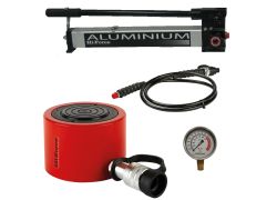 Hydr. Zylinder HLS-1002 | Handpumpe HP-232 | 2-stufig-2 Liter | Manometer HG-63G Ø63 mm | Hochdruck Schlauch HC-5 L = 5.00 mtr | WLL 109.000 kg