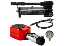 Hydr. Zylinder HPS-500 | Handpumpe HP-211 | 2-Stufig-0.5 Liter | Manometer HG-63G Ø63 mm | Hochdruck Schlauch HC-1 L = 1.00 mtr | WLL 50.000 kg