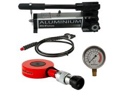 Ultra Flach-Zylinder | Set | Zylinder HVL 10 | Handpumpe 2-Stufig HP 211| Manometer HG 1  100mmØ| Hochdruck schlauch HC- 1  -Meter